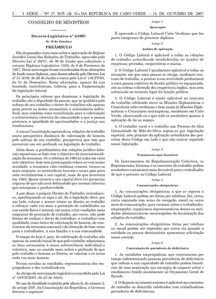 thumbnail of Decreto Legislativo nº 5_2007 de 16.10.07, I Série nº37_CÓDIGO_LABORAL_CV