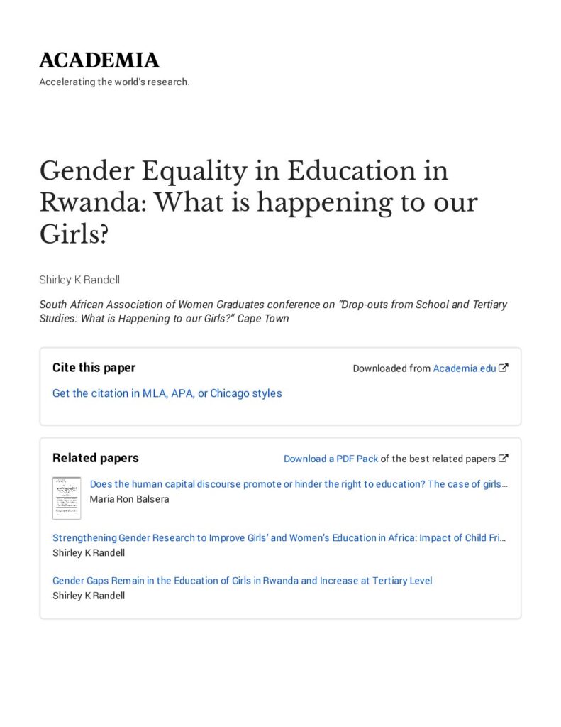 thumbnail of Gender equality in education in Rwanda What is happening to our girls 2007