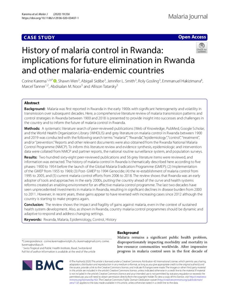 thumbnail of History of malaria control in Rwanda 2020
