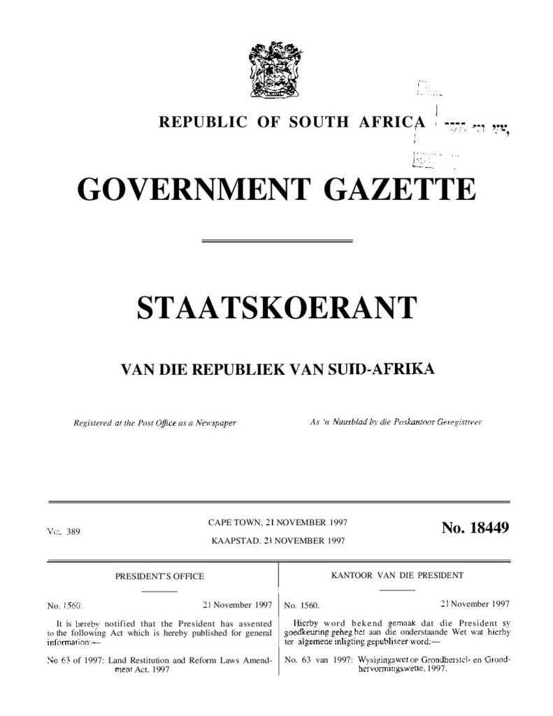 thumbnail of Land Restitution and Reform Laws Amendment Act 63 of