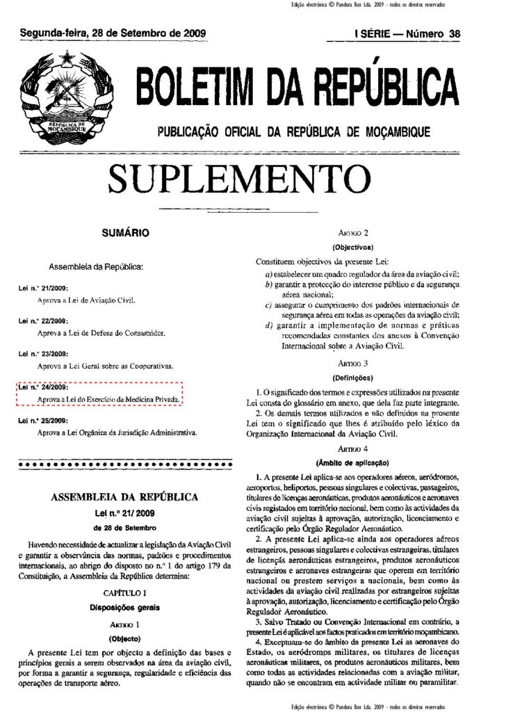 thumbnail of Lei 24-2009 de 28 de Setembro – Aprova a Lei do Exerccio da medicina Privada