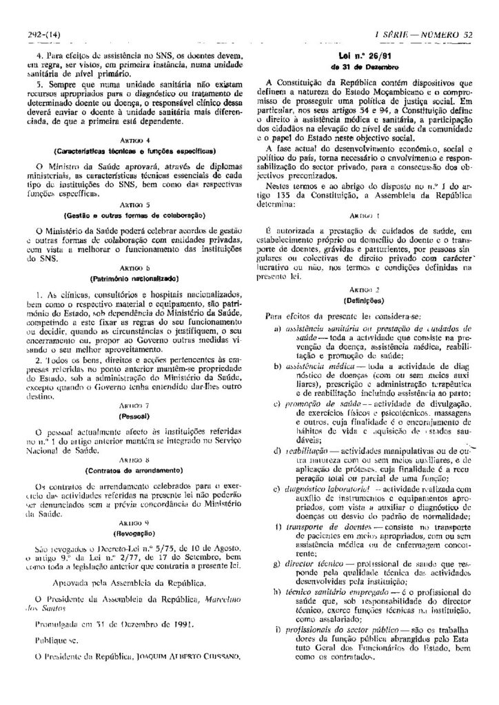 thumbnail of Lei 26-91 – prestacao de cuidados se saude por privados
