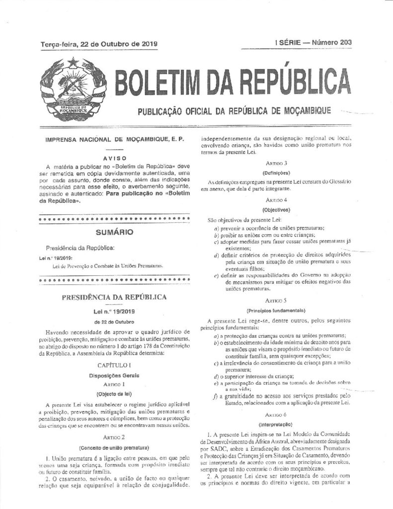thumbnail of Lei de Prevenção e Combate as Uniões Prematuras em Moçambique