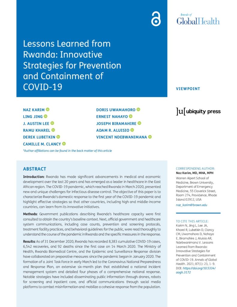 thumbnail of Lessons Learned from Rwanda. Innovative Strategies for Prevention and Containment of COVID-19