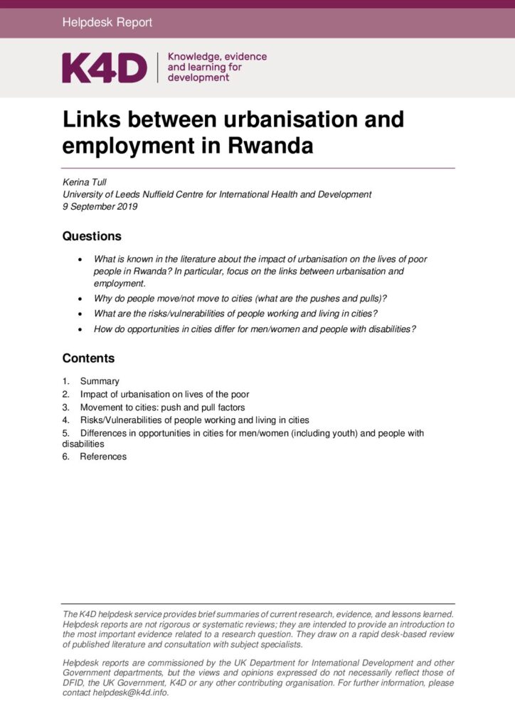 thumbnail of Links between urbanisation and employment in Rwanda 2015