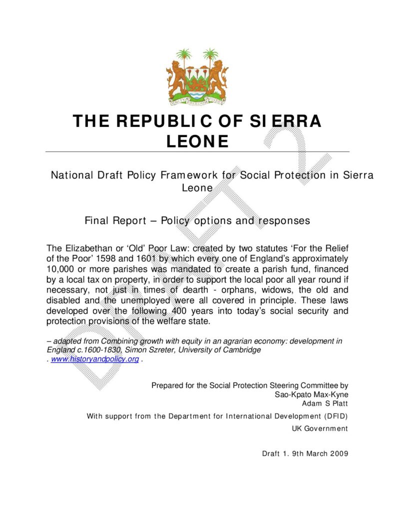 thumbnail of National Policy for Social Protection in Sierra Leone