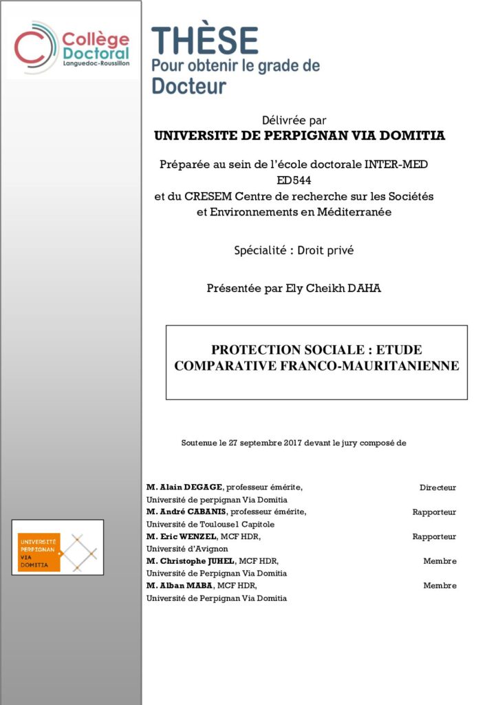 thumbnail of PROTECTION SOCIALE ETUDE COMPARATIVE FRANCO MAURITANIENNE