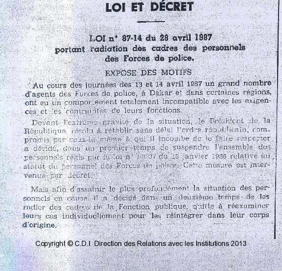thumbnail of Police_Loi 1987-14 du 28 avril 1987 portant radiation des cadres des personnels des forces de police
