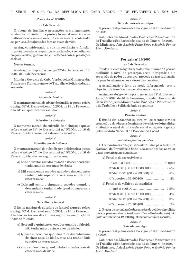thumbnail of Portaria 9-2005 de 7 de Fev. Regulamenta abono de família e prestações complementares
