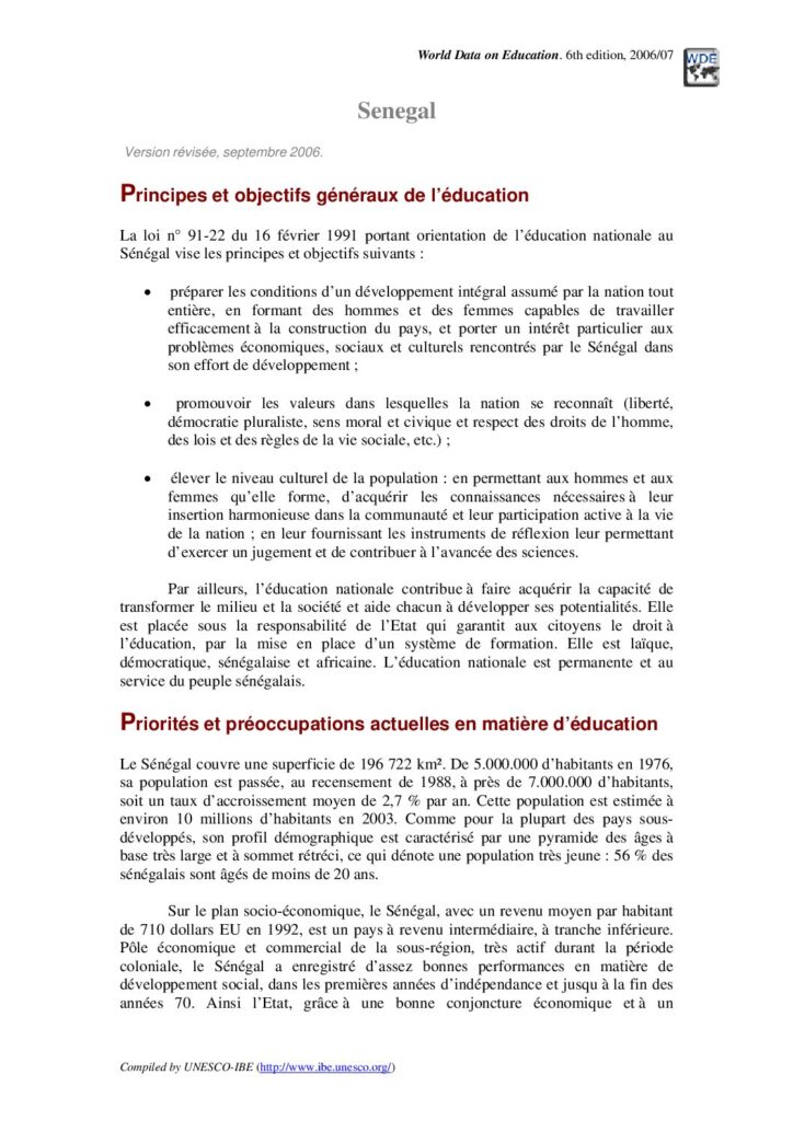 thumbnail of Principes et objectifs généraux de l’éducation au Sénégal