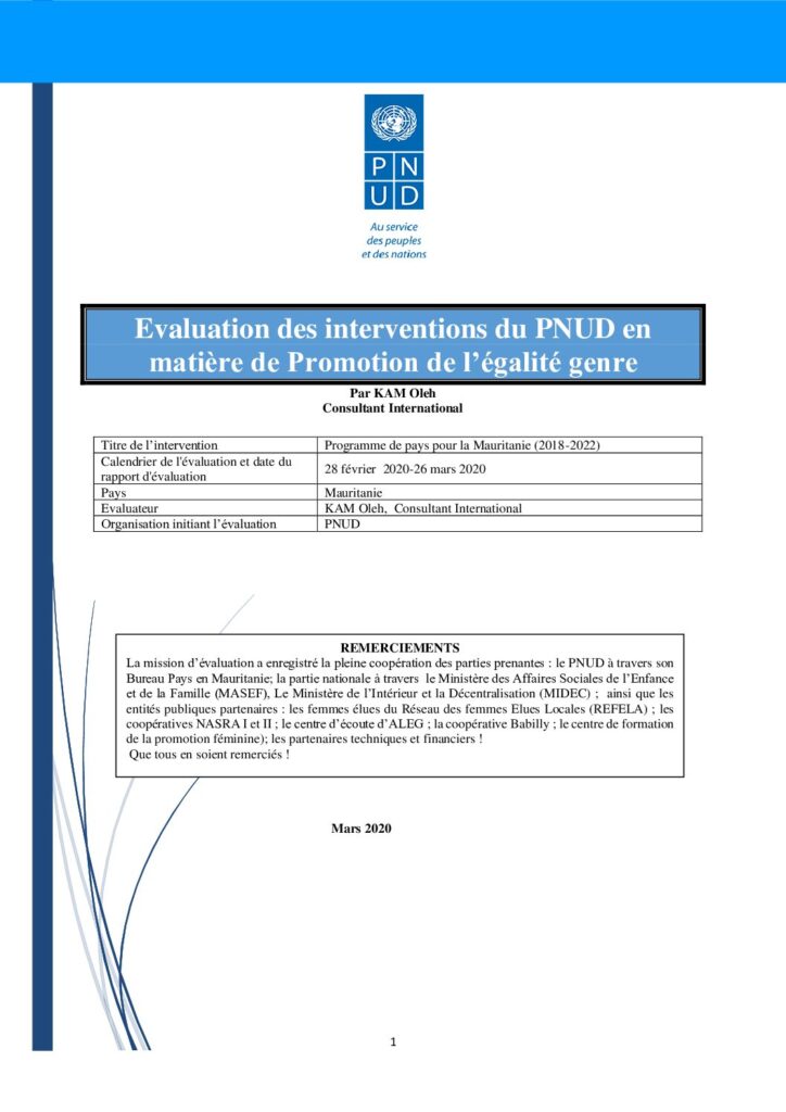 thumbnail of Rapport Final Evaluation Interventions Egalité Genre PNUD