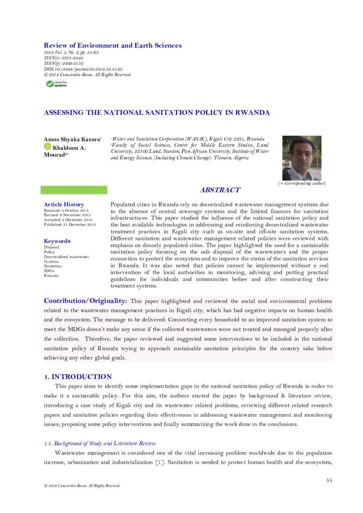 thumbnail of Sanitation and hygiene Policy, stated beliefs and actual practice A case study in the Burera District, Rwanda 2012