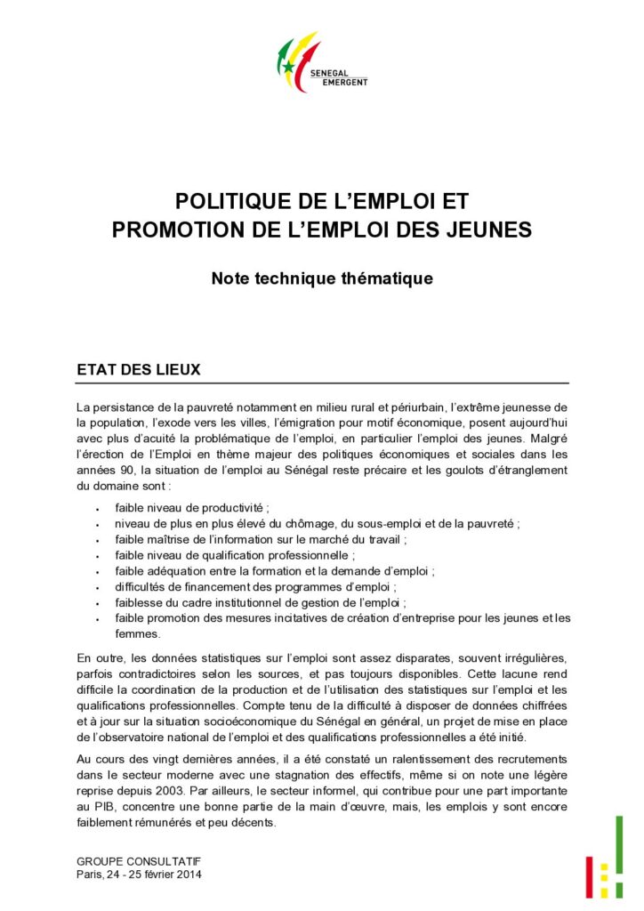 thumbnail of Sénégal émergent politique d’emploi
