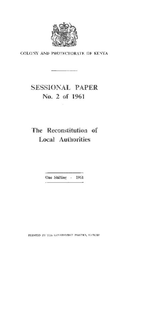 thumbnail of Sessional Paper No. 2 of 1961 Transfer of Water Management to Local Authorities