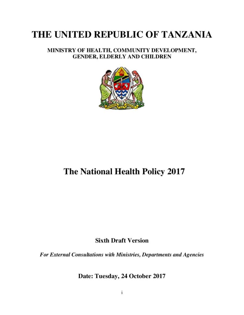 thumbnail of Tanzania National Health Policy 2017