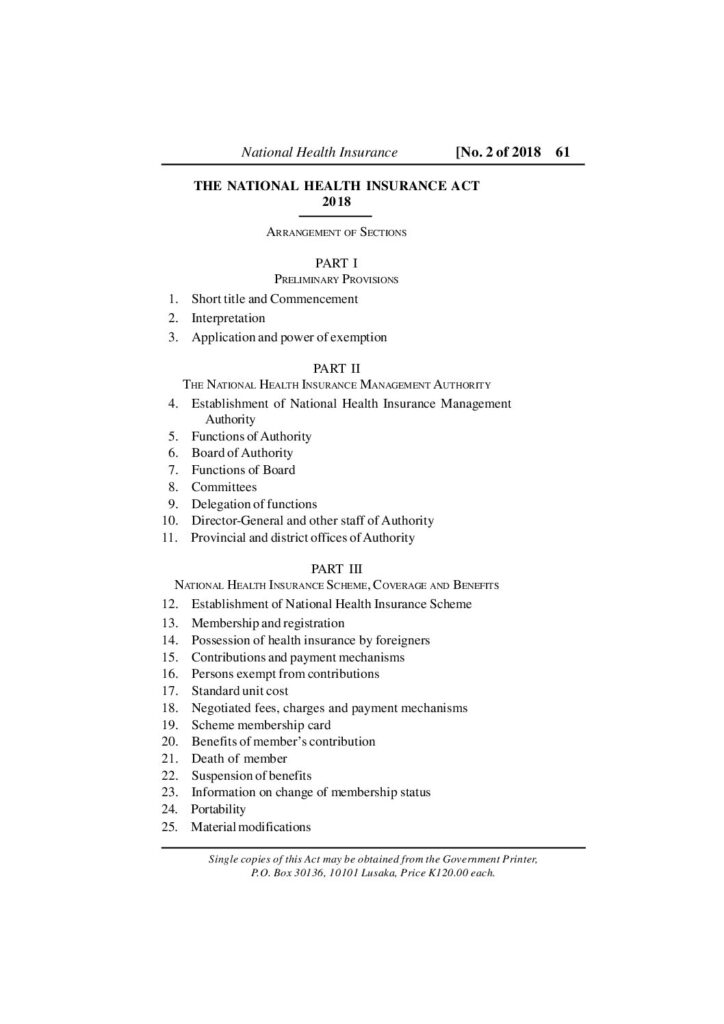 thumbnail of The National Health Insurance Actl, No.2 of 2018 Sig