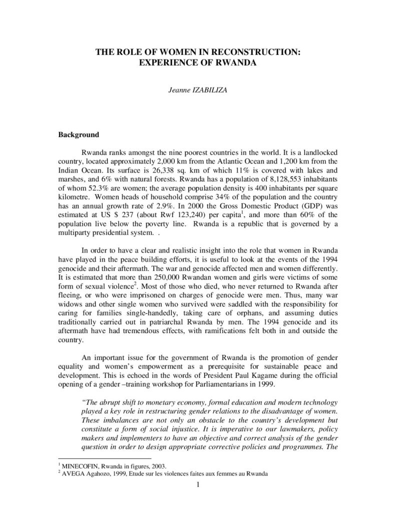 thumbnail of The role of women in reconstruction experience of Rwanda 2003