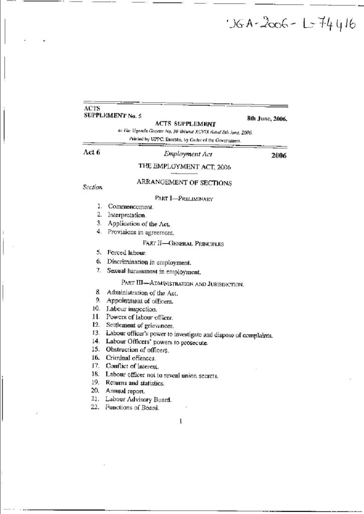 thumbnail of Uganda Employment Act 2006
