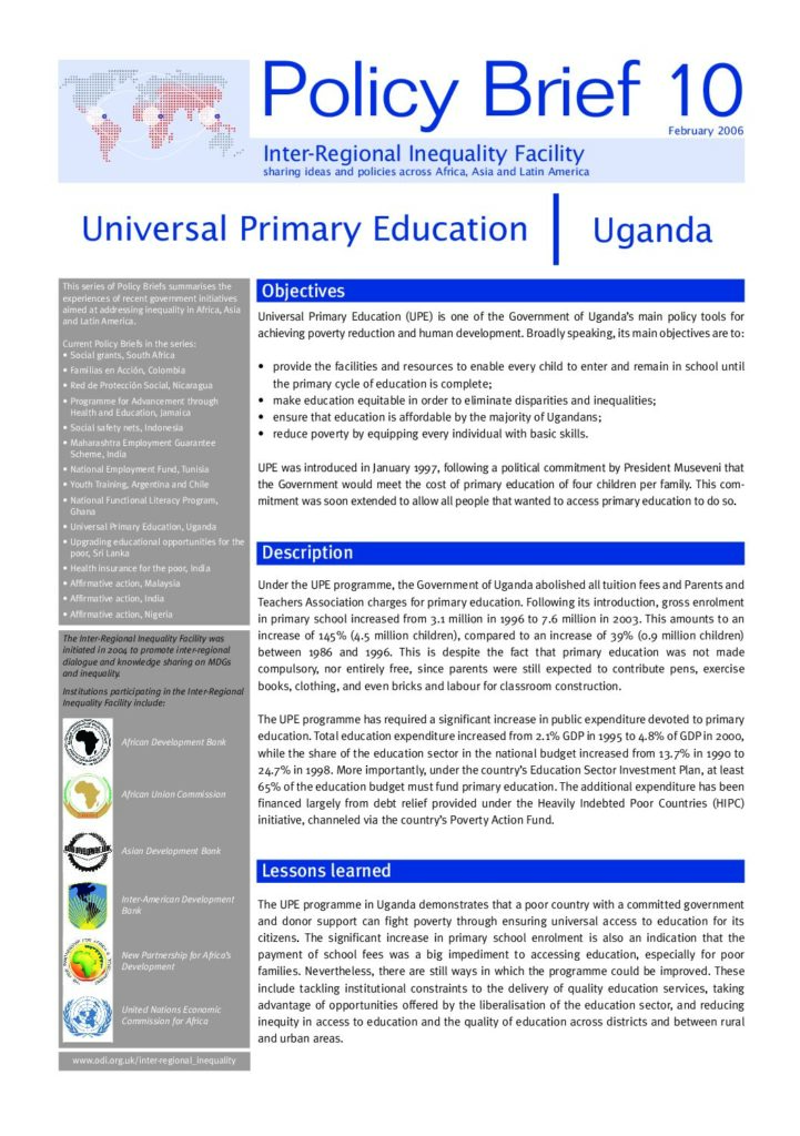 thumbnail of Uinversial Primary Education Policy Brief Uganda