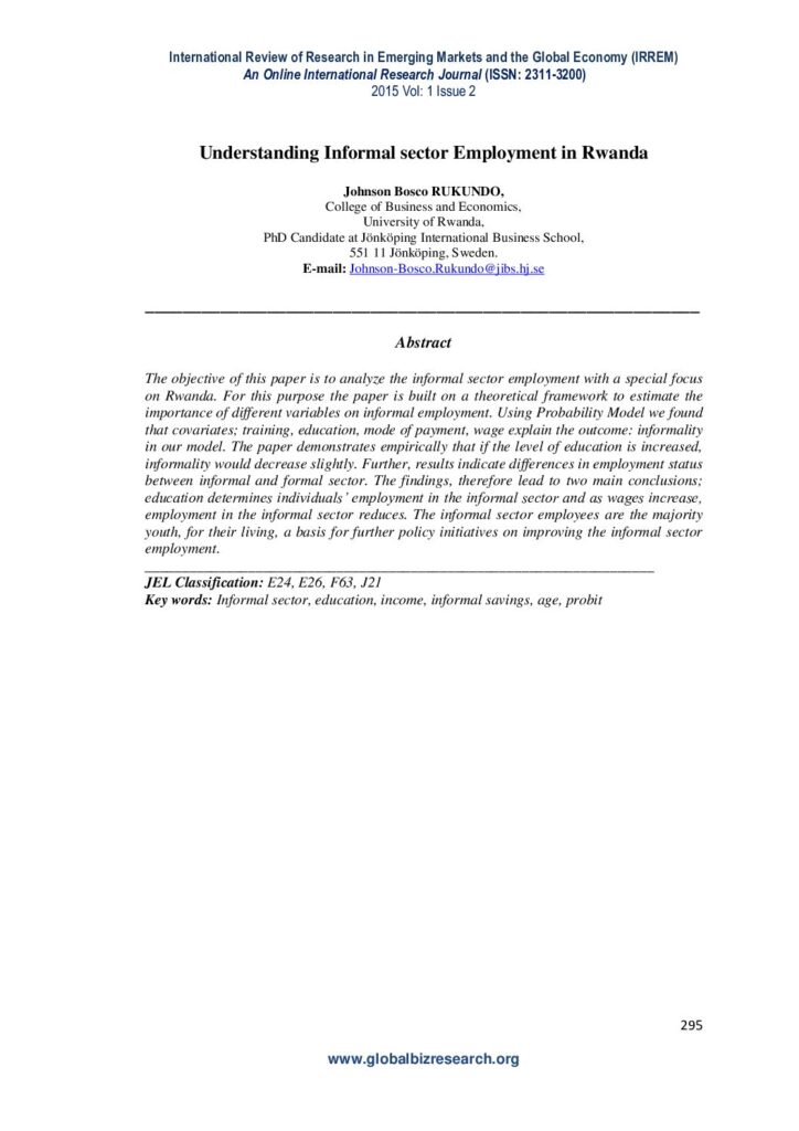 thumbnail of Understanding informal sector employment in Rwanda 2015