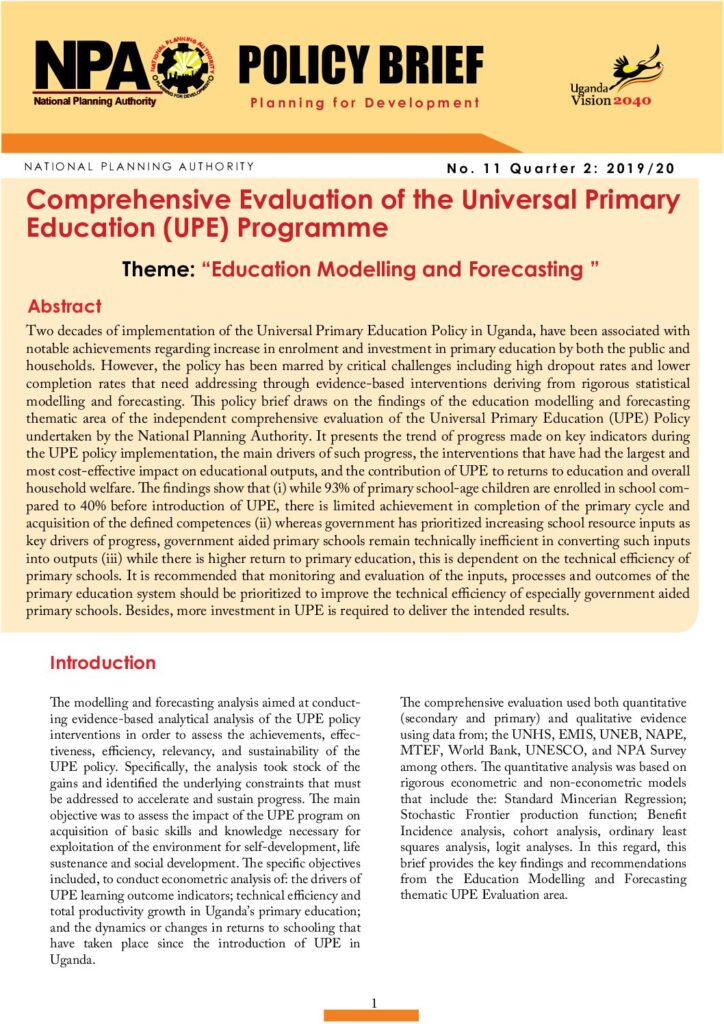 thumbnail of Universial Primary Education Policy Brief 2019 2020