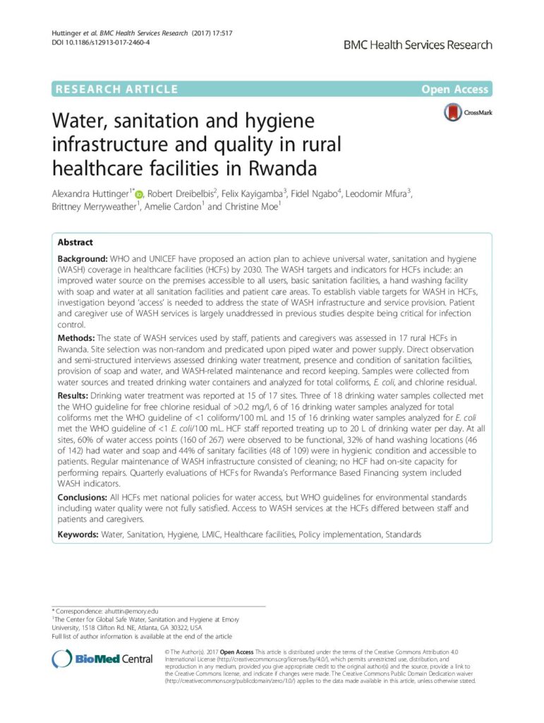 thumbnail of Water, sanitation and hygiene In rural Health care in Rwanda 2017